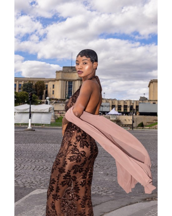 Mya Collection Belisse Brown Maxi Φόρεμα