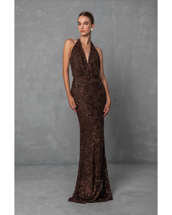 Mya Collection Belisse Brown Maxi Φόρεμα