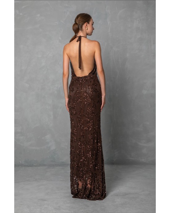 Mya Collection Belisse Brown Maxi Φόρεμα