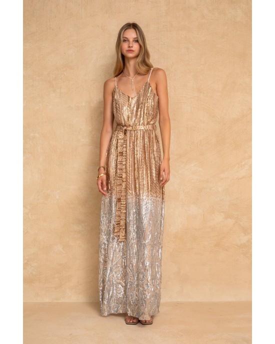 Mya Collection Tessa Beige Maxi Φόρεμα