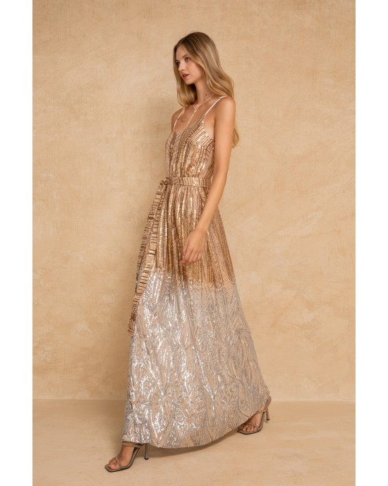 Mya Collection Tessa Beige Maxi Φόρεμα