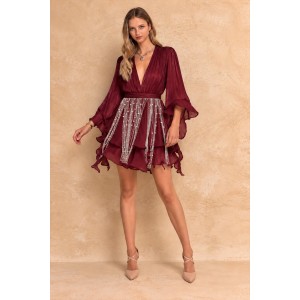 Mya Collection Annelise Burgundy Mini Φόρεμα