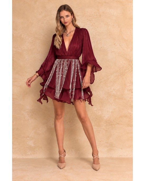 Mya Collection Annelise Burgundy Mini Φόρεμα