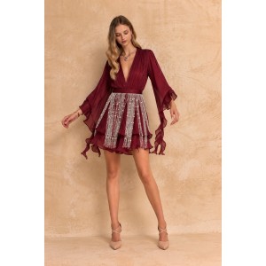 Mya Collection Annelise Burgundy Mini Φόρεμα