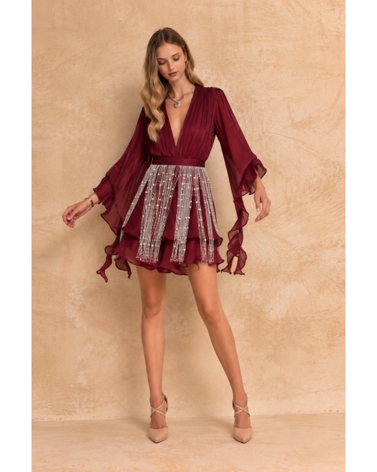 Mya Collection Annelise Burgundy Mini Φόρεμα