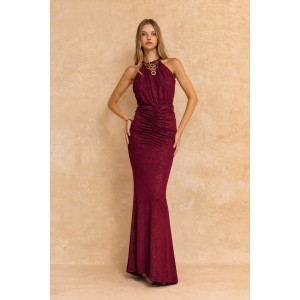 Mya Collection Deloria Maroon Maxi Φόρεμα