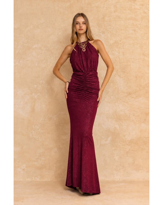 Mya Collection Deloria Maroon Maxi Φόρεμα