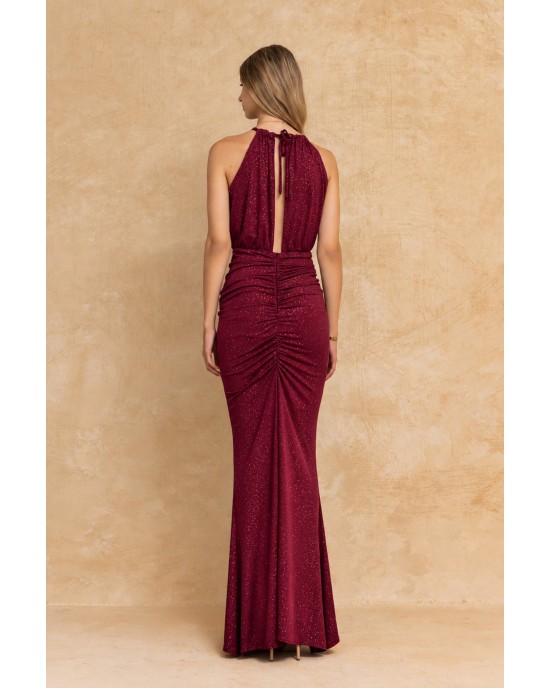 Mya Collection Deloria Maroon Maxi Φόρεμα
