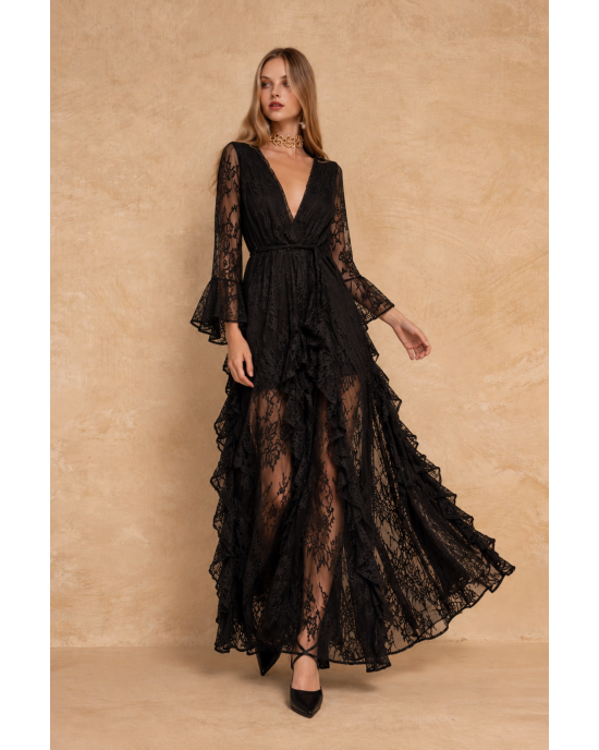 Mya Collection Oriana Black Maxi Φόρεμα