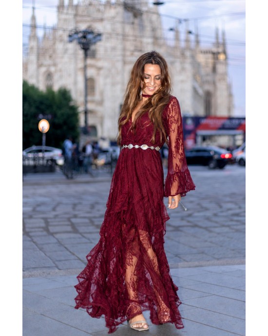 Mya Collection Novelisse Maroon Maxi Φόρεμα