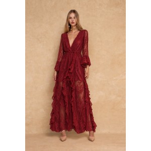 Mya Collection Novelisse Maroon Maxi Φόρεμα