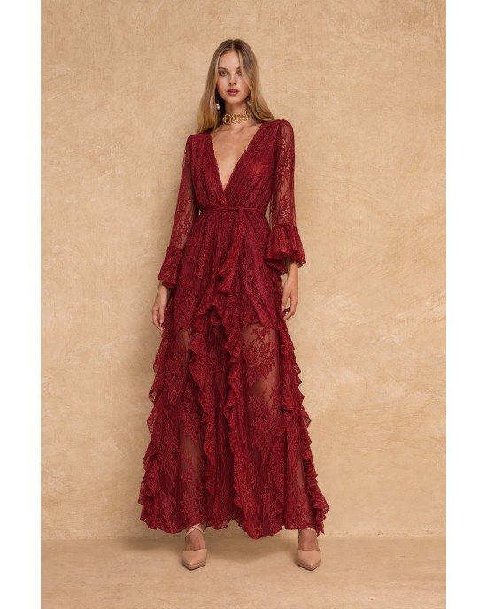 Mya Collection Novelisse Maroon Maxi Φόρεμα