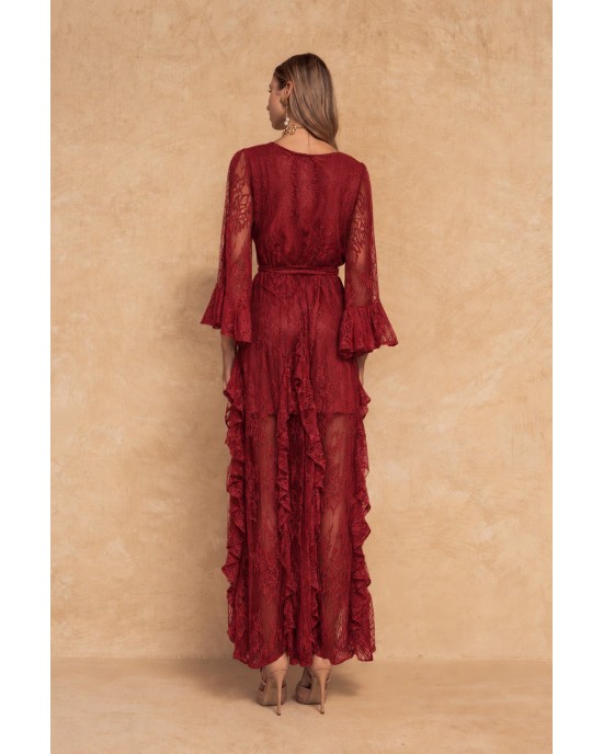 Mya Collection Novelisse Maroon Maxi Φόρεμα