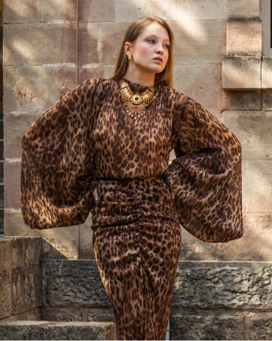 MYA Collection Selah Animal Print Top & Maxi Φούστα