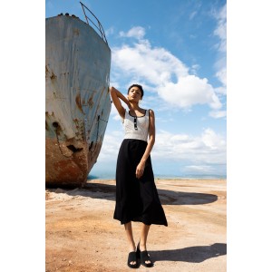 Maeda Striped Black Midi Φόρεμα