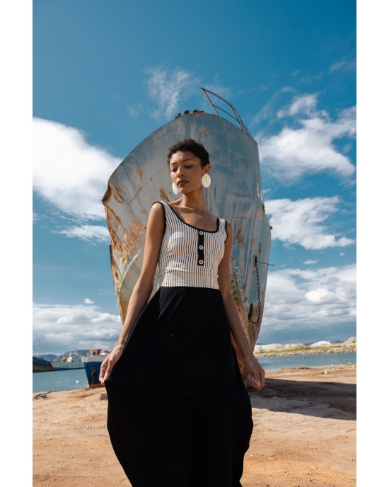 Maeda Striped Black Midi Φόρεμα