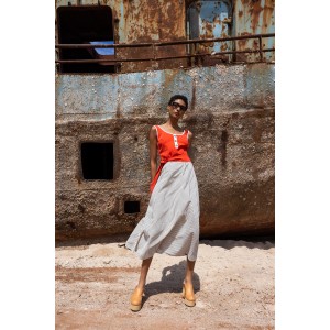 Maeda Striped Orange Midi Φόρεμα