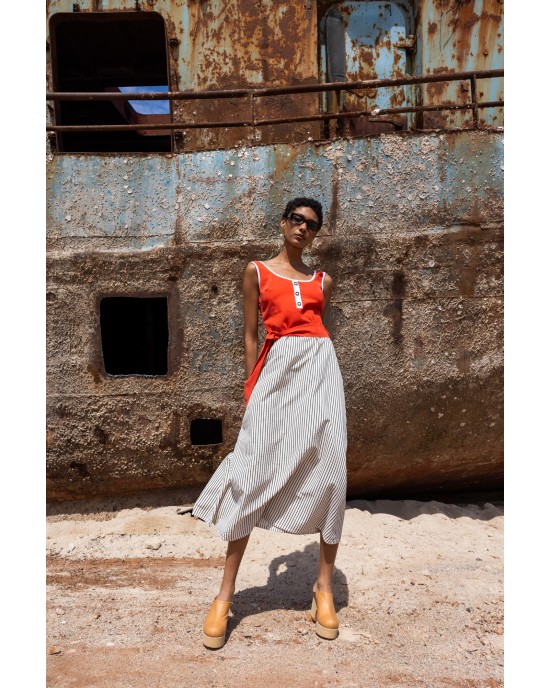 Maeda Striped Orange Midi Φόρεμα