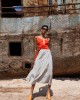 Maeda Striped Orange Midi Φόρεμα