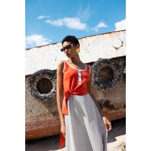 Maeda Striped Orange Midi Φόρεμα