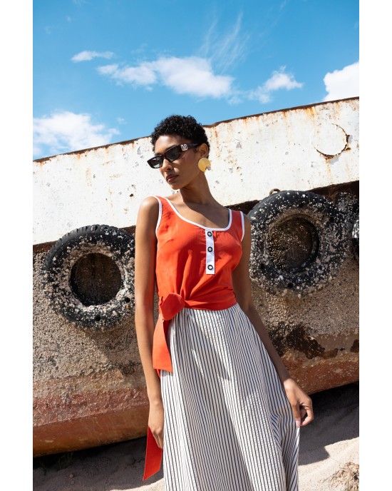 Maeda Striped Orange Midi Φόρεμα