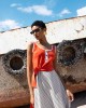 Maeda Striped Orange Midi Φόρεμα