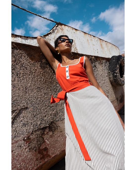 Maeda Striped Orange Midi Φόρεμα