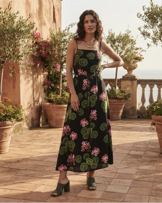Maeda Black Floral Printed Φόρεμα
