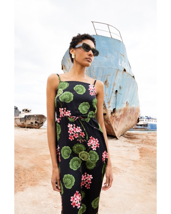 Maeda Black Floral Printed Φόρεμα