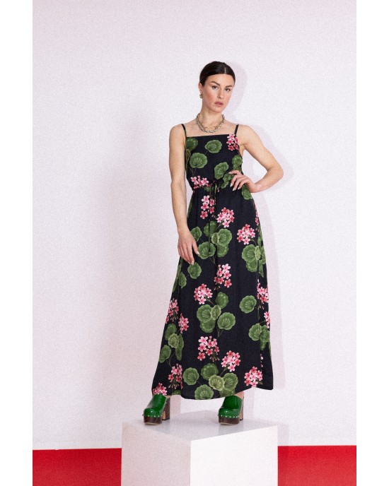 Maeda Black Floral Printed Φόρεμα