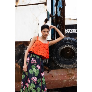 Maeda Crop Top Red & Black Midi Φούστα