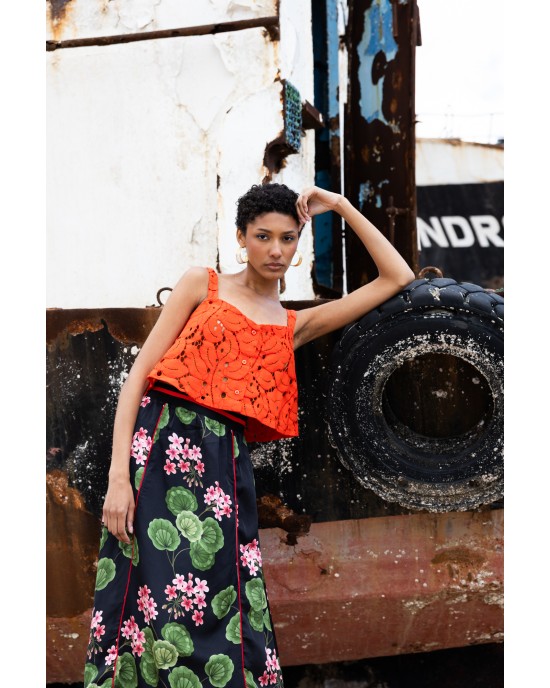 Maeda Crop Top Red & Black Midi Φούστα