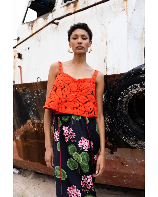 Maeda Crop Top Red & Black Midi Φούστα