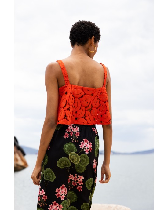 Maeda Crop Top Red & Black Midi Φούστα