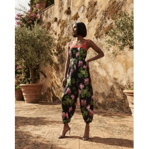 Maeda Black Floral Printed Ολόσωμη Φόρμα