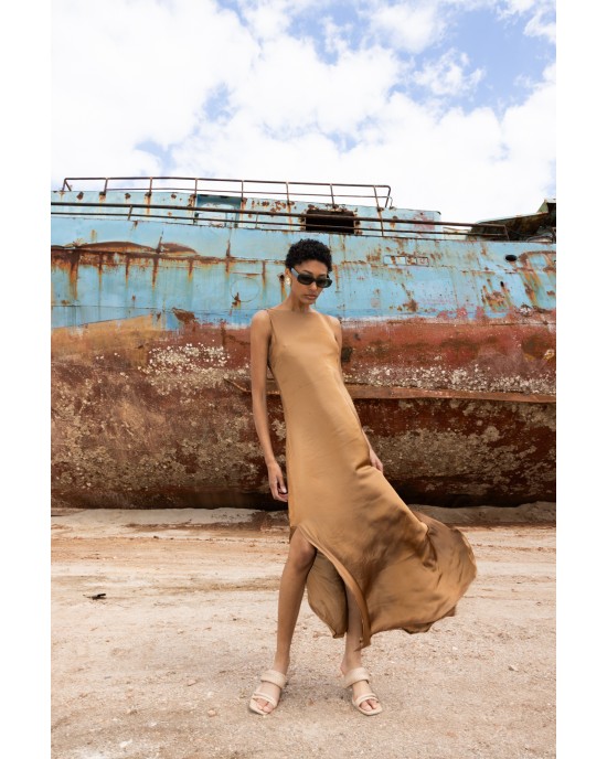 Maeda Halter Style Beige Maxi Φόρεμα