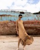 Maeda Halter Style Beige Maxi Φόρεμα