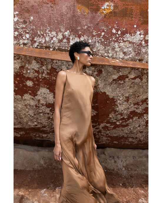 Maeda Halter Style Beige Maxi Φόρεμα