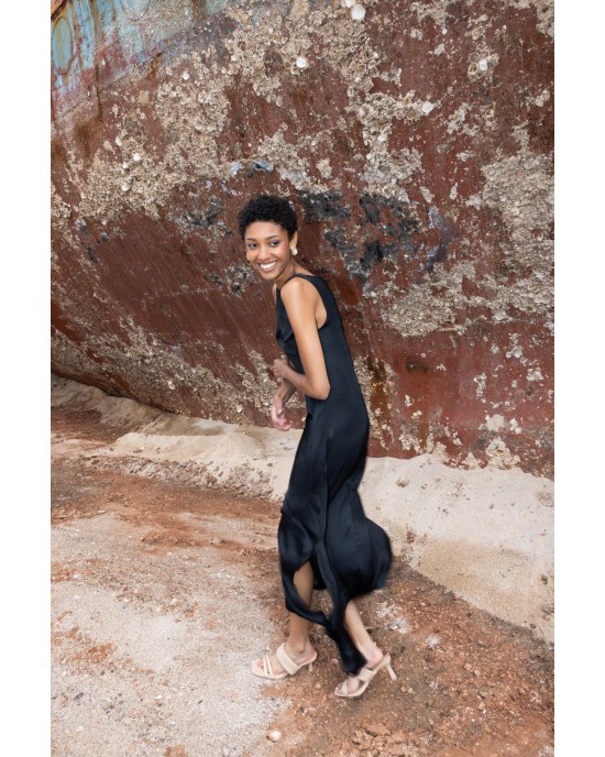 Maeda Halter Style Black Maxi Φόρεμα