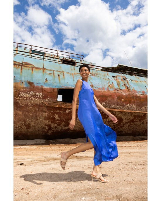 Maeda Halter Style Blue Maxi Φόρεμα