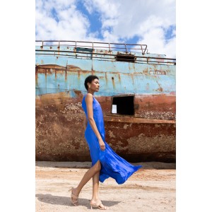 Maeda Halter Style Blue Maxi Φόρεμα