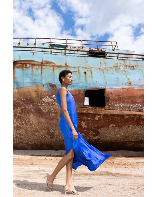 Maeda Halter Style Blue Maxi Φόρεμα
