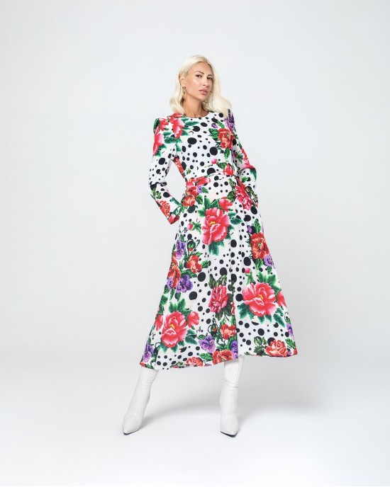 Mamoush Zeta White Polka Dot Midi Φόρεμα