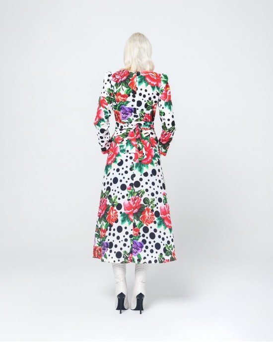 Mamoush Zeta White Polka Dot Midi Φόρεμα