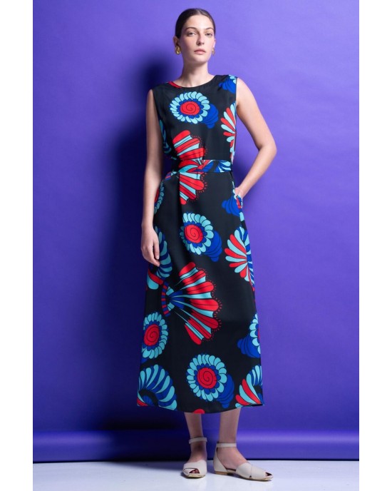 Mamoush Renny Black Fan Midi Φόρεμα