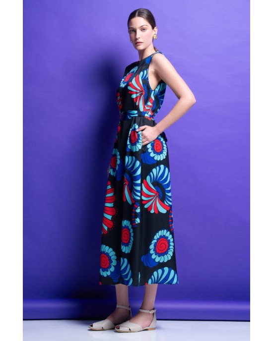 Mamoush Renny Black Fan Midi Φόρεμα