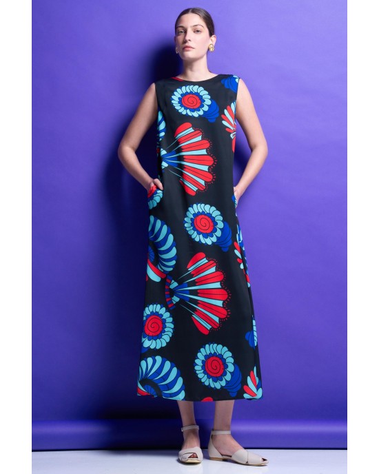 Mamoush Renny Black Fan Midi Φόρεμα