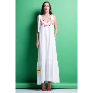 Mamoush Calliope White Maxi Φόρεμα Με Κέντημα