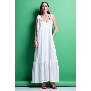 Mamoush Calliope White Maxi Φόρεμα Με Κέντημα