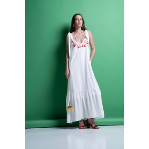 Mamoush Calliope White Maxi Φόρεμα Με Κέντημα